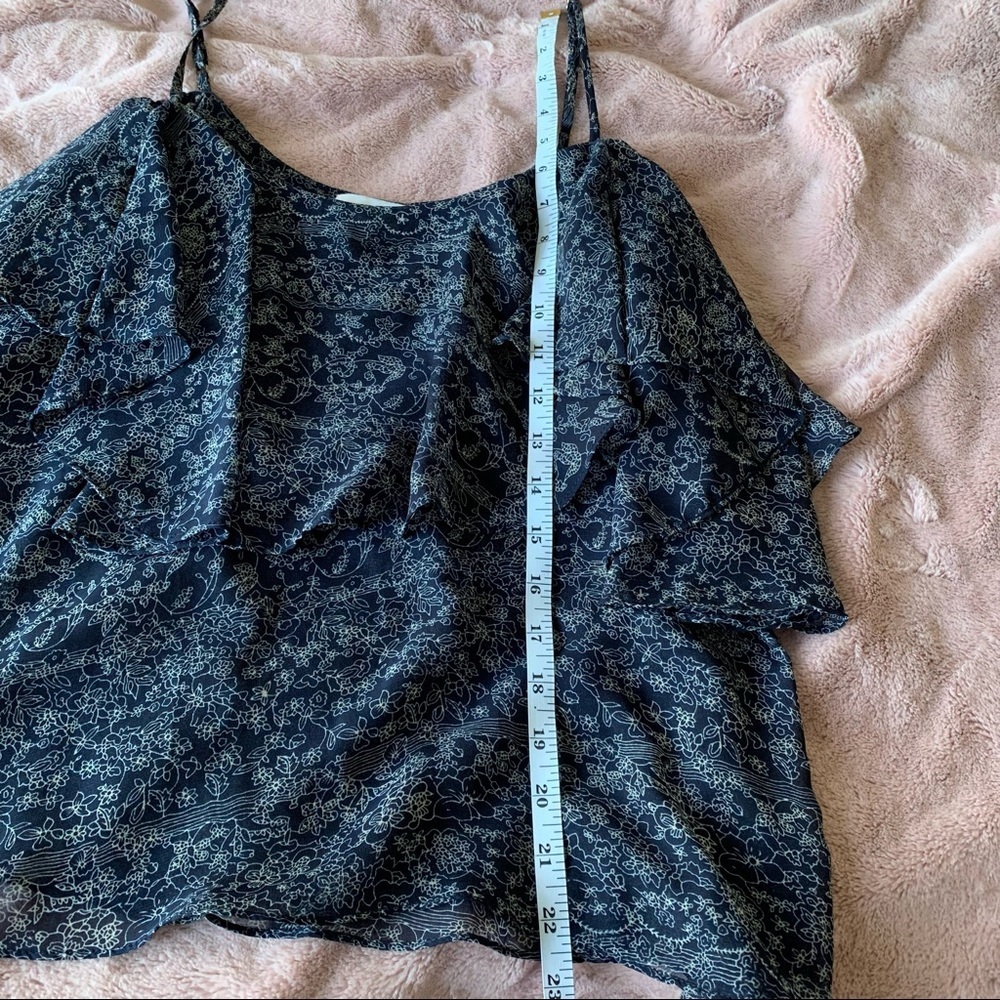 MISA Los Angeles dark blue floral ruffled tank top blouse size L - Picture 4 of 7